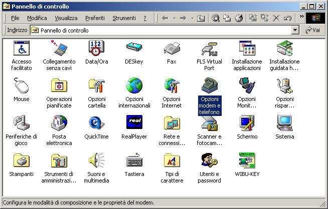 clicca sull icona Opzioni modem e telefono