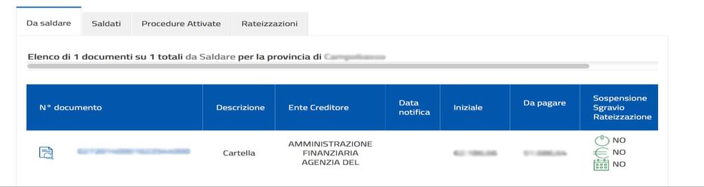 «Controlla la tua situazione Estratto conto» Sezione da Saldare (1/3) Elenco completo dei documenti, relativo ad una provincia, pagati o non pagati Sei nella sezione da Saldare.