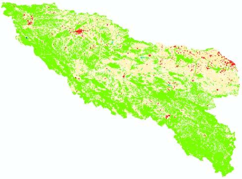 2.3 Покривеност земљишта/коришћење земљишта у подручју слива Преглед покривености земљишта/коришћења показује да је највећи део подручја слива покривен шумом и полуприродним подручјима (54,71%) и