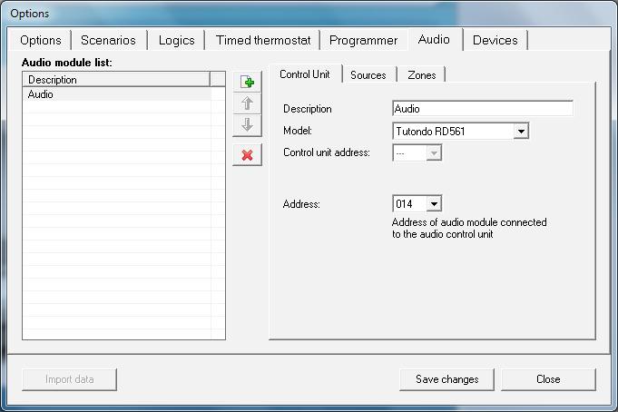 001DAUDIOX ID RS232 RxD TxD S + - Diffusione sonora Un apposito programma di gestione della matrice audio, previsto di serie nei touch screen a colori, permette di creare zone audio per ogni ambiente
