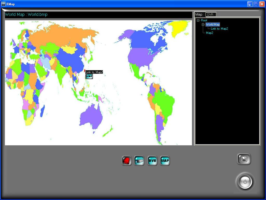 Per creare il link di una mappa in un altra mappa (come il link di Map2 in World Map nella figura precedente), la procedura è la seguente: i.