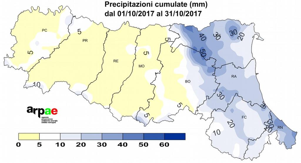 estremamente inferiori alla norma, carenze complessive prossime al 85 %. Evapotraspirazione: valori superiori alla norma tra 10 e 15 mm.