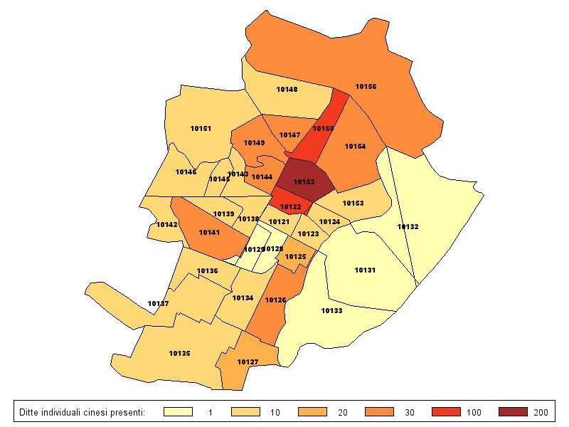 itte individuali cinesi presenti a Torino città