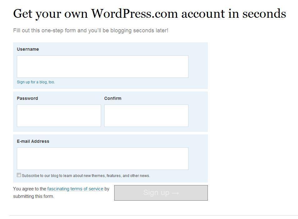 Così comparirà la seguente schermata, dove dovrete compilare i campi richiesti Scrivere la username a piacere Scrivere una password a piacere confermarla Scrivere il proprio indirizzo e-mail Sign up