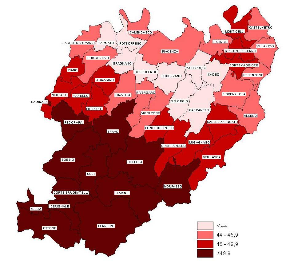 Provincia di Piacenza: età media della popolazione residente al 31/12/2009 Provincia di Piacenza Ufficio Statistica Fonte: 1.