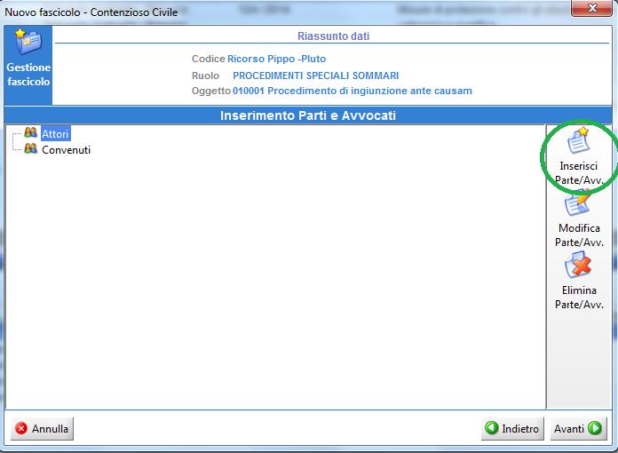 Inserimento PARTI e AVVOCATI 1)