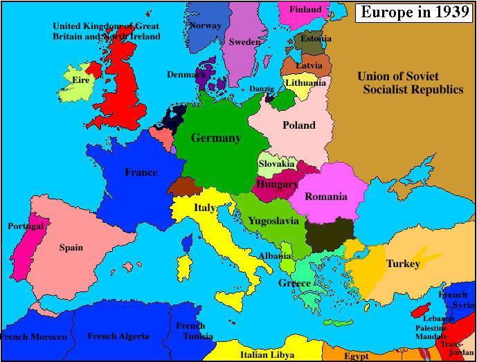 ANNO 1939 SECONDA GUERRA MONDIALE L Europa all inizio della seconda guerra mondiale.