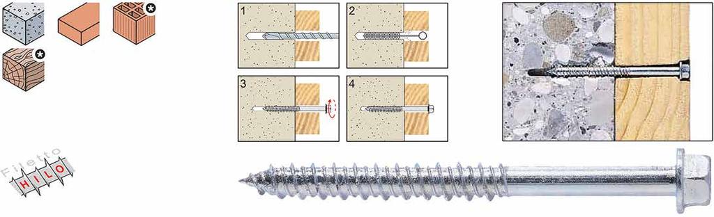 PANNELLI ISOLANTI E ACCESSORI Fissaggi VDC - VITE PER CALCESTRUZZO Vite TER ch. 8 Collare piatto Ø12 mm Zincata bianca Utilizzo senza tassello DIM. Ø x L mm FORO Ø mm SP. MIN.