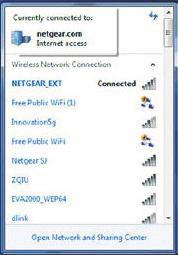 a. Aprire il software che gestisce le connessioni di rete wireless e connettersi alla rete del XAVN2001. Suggerimento: Il nome di rete wireless predefinito (SSID) del XAVN2001 è NETGEAR_EXT.