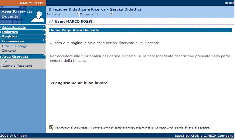 nel menù a sinistra e Dopo l inserimento delle credenziali si ha