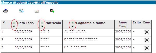 3.2 STAMPA LISTA ISCRITTI Per stampare la lista degli studenti iscritti cliccare sul pulsante o sul link caratterizzato dall icona:.