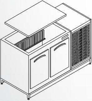 CELLA DA INCASSO MODELLO SYSTEM 1 TN STATICO CON VANO MOTORE caratteristiche tecniche Cella frigorifera in acciaio inox, interno cella in acciaio inox 18/10 AISI 304 e finitura BA, isolamento in