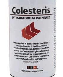 Colesteris INTEGRATORE ALIMENTARE RISO ROSSO FERMENTATO: il riso rosso fermentato,grazie alla presenza di monacolina K, ha un attività ipolipemizzante, favorisce il mantenimento di livelli normali di