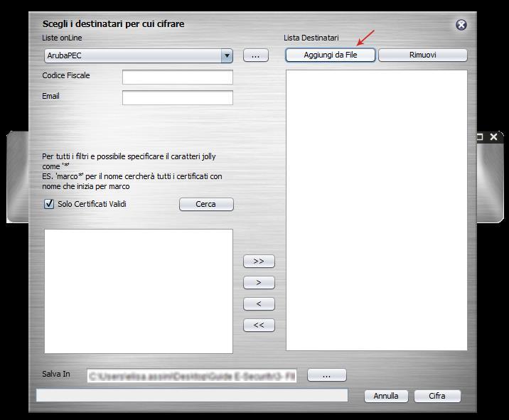 esportare in locale il Certificato di Autenticazione CNS in formato.