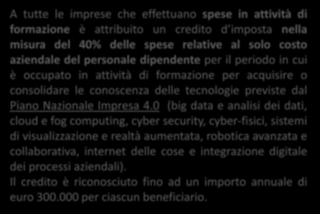 Formazione 4.0 - Credito d'imposta alle imprese (Legge di Bilancio 2018 n. 205 del 27 dicembre 2017 art.