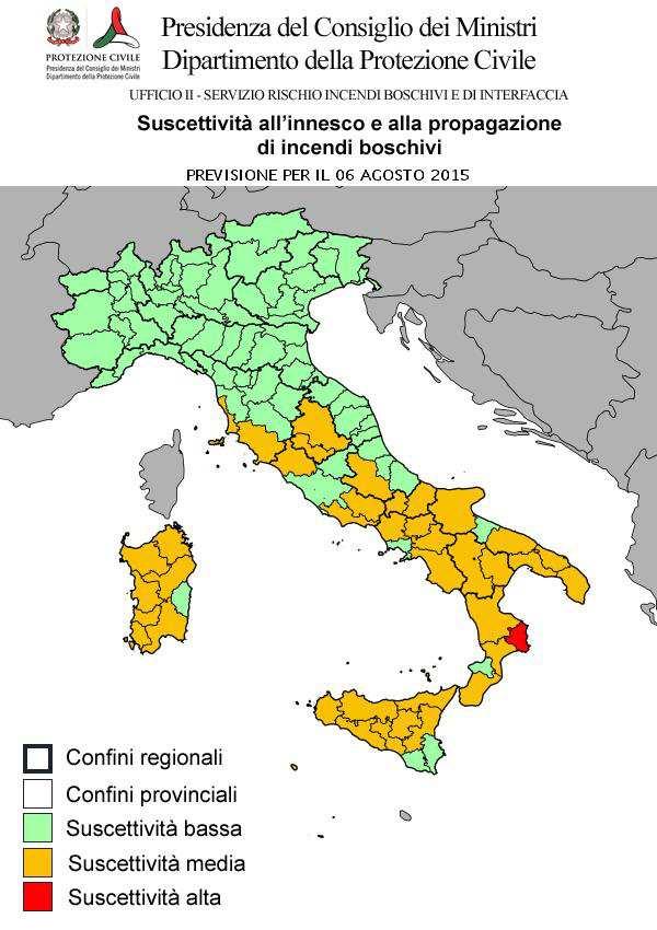 CONDIZIONI DI SUSCETTIVITA' ALL'INNESCO E ALLA PROPAGAZIONE DI INCENDI BOSCHIVI PREVISTE PER IL 06 AGOSTO 2015 BASSA MEDIA ALTA VALLE D'AOSTA AO PIEMONTE LOMBARDIA TRENTINO A. A. VENETO FRIULI V.