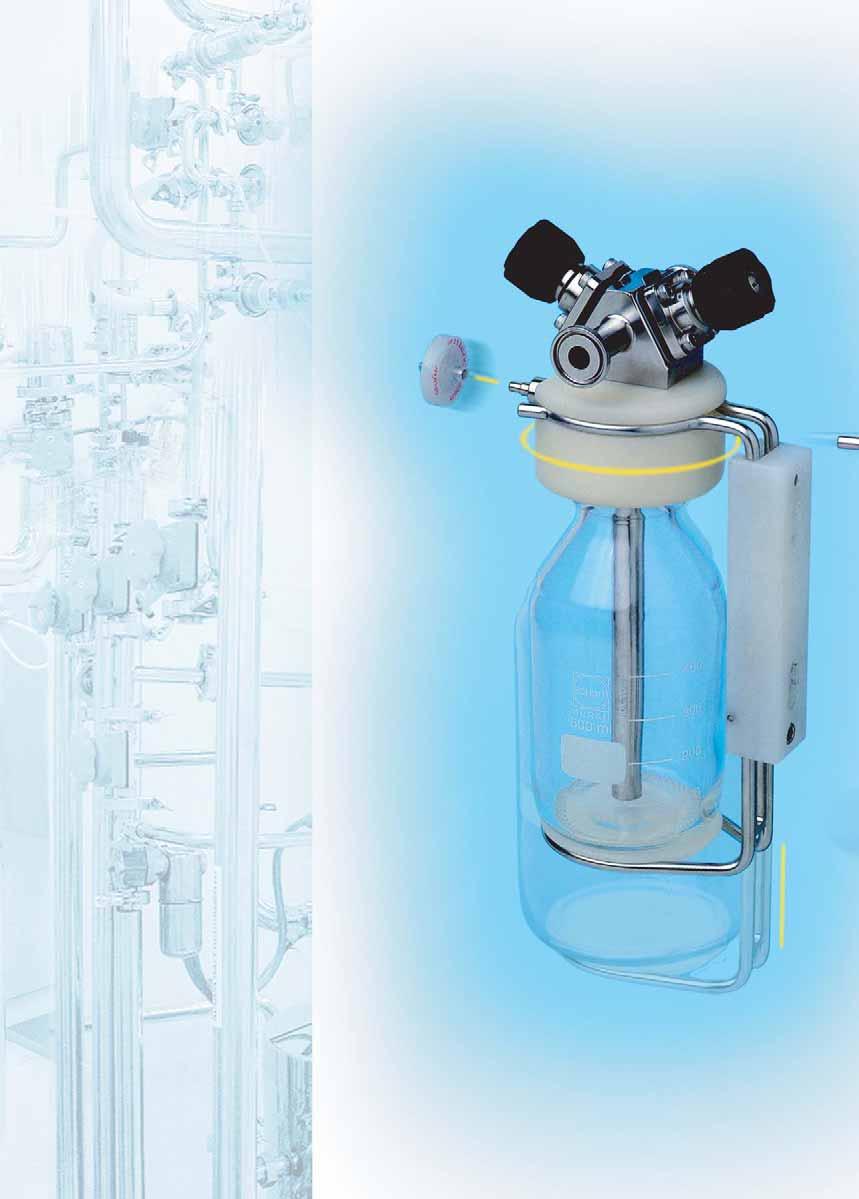 Bottiglia di Campionamento PER IL CAMPIONAMENTO STERILE E ASETTICO DI PRODOTTI CHIMICO-FARMACEUTICI SIP/CIP Completamente autoclavabile Esecuzione in AISI 316L/PVDF Flacone in vetro borosilicato