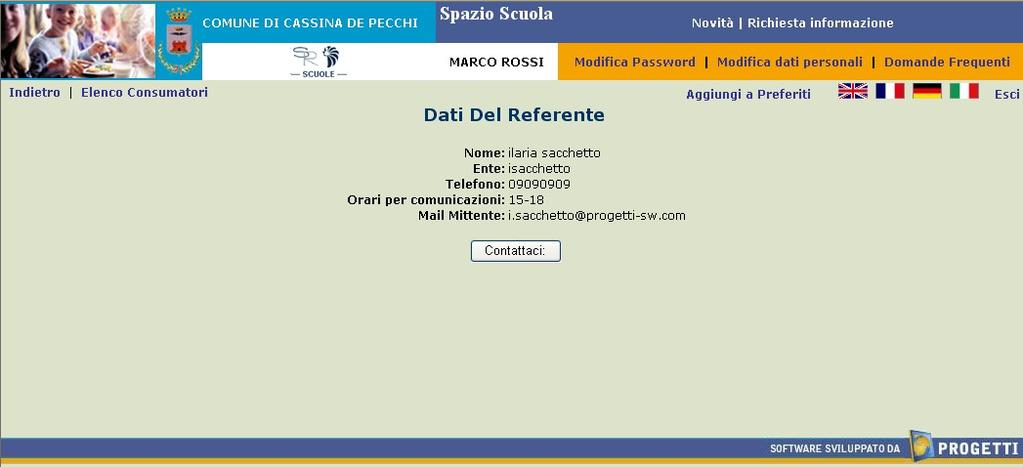 Cliccando sul pulsante CONTATTACI si visualizzerà la seguente finestra In caso di mancanza dell