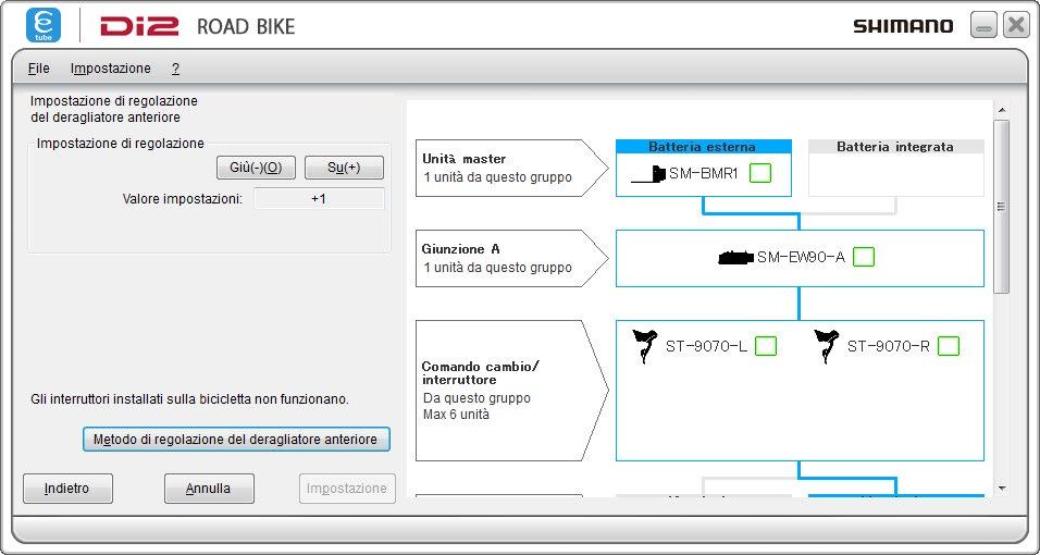 Impostazione di regolazione del deragliatore anteriore Consente di regolare il deragliatore anteriore. 1. Visualizzare la schermata del menu Personalizza. 2.