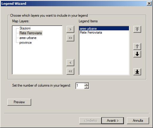 5. layout di stampa inserire la legenda inserire/rimuovere i layer dalla legenda elenco