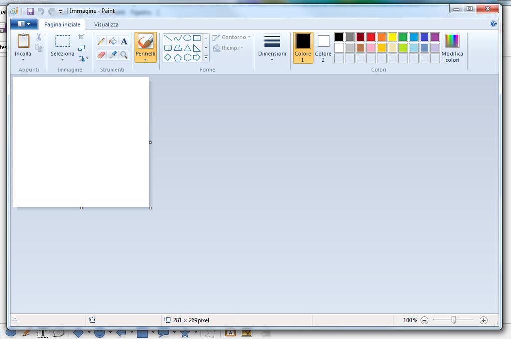 Immagine 5: il programma Paint in esecuzione Ora posizioniamo il cursore sulla tavoletta sopra la scritta Incolla, che si vede in alto a sinistra nella finestra del programma Paint (indicata con la