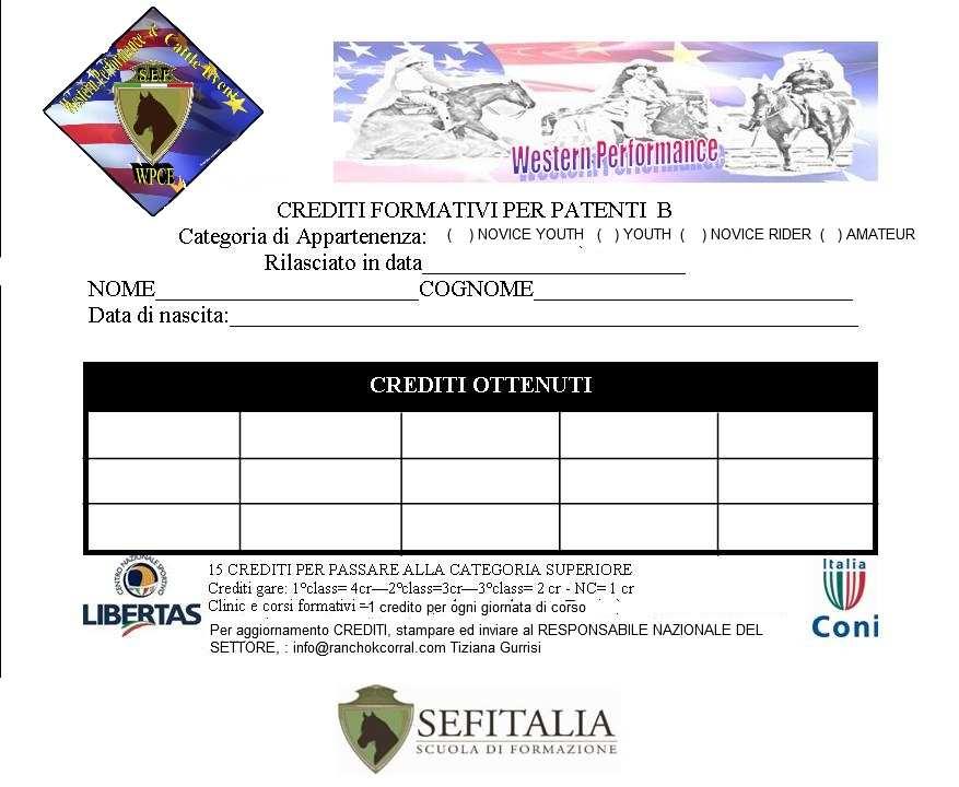 CREDITI: Ogni concorrente tesserato SEF-ITALIA, può richiedere al termine dell evento l