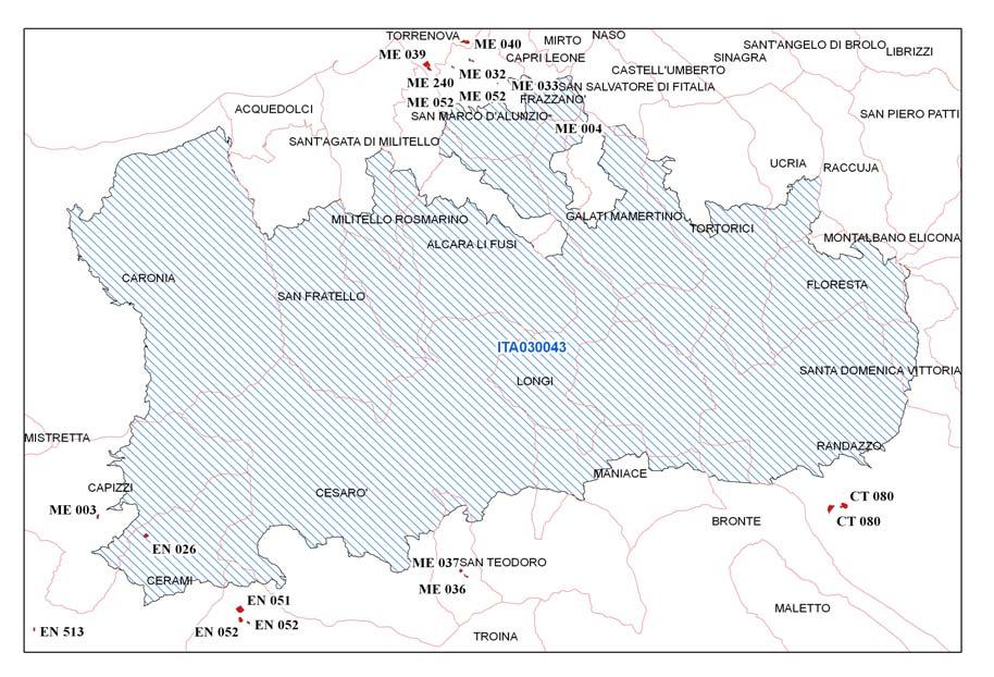 UBICAZIONE DELL AREA DI COMPLETAMENTO SULLA ZPS ITA030043 DATI SUL SITO DI RETE NATURA 2000 Codice del Sito ZPS ITA030043 Denominazione del Sito MONTI NEBRODI Superficie (ha) 70.