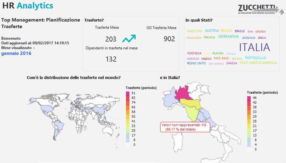 Tramite semplici cruscotti e un innovativa veste grafica viene messa a disposizione una panoramica sulle trasferte pianificate in azienda, per