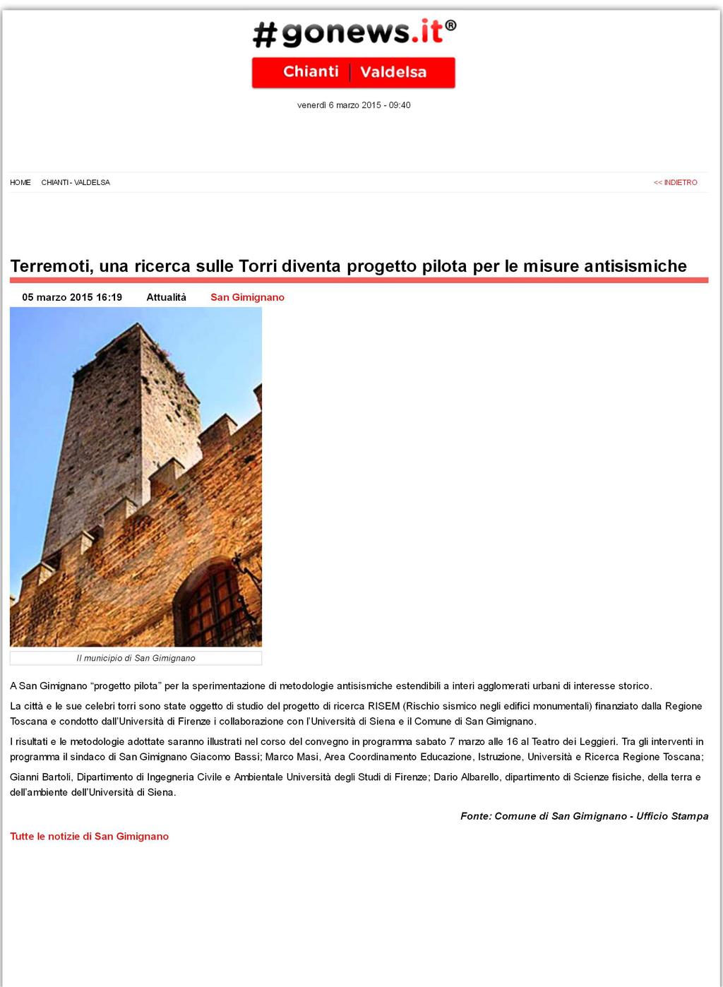 [ San Gimignano ] Terremoti, una ricerca sulle Torri diventa progetto pi... http://www.