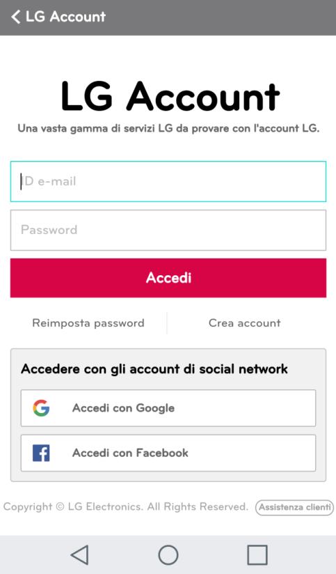 Creazione dell account LG Dopo aver