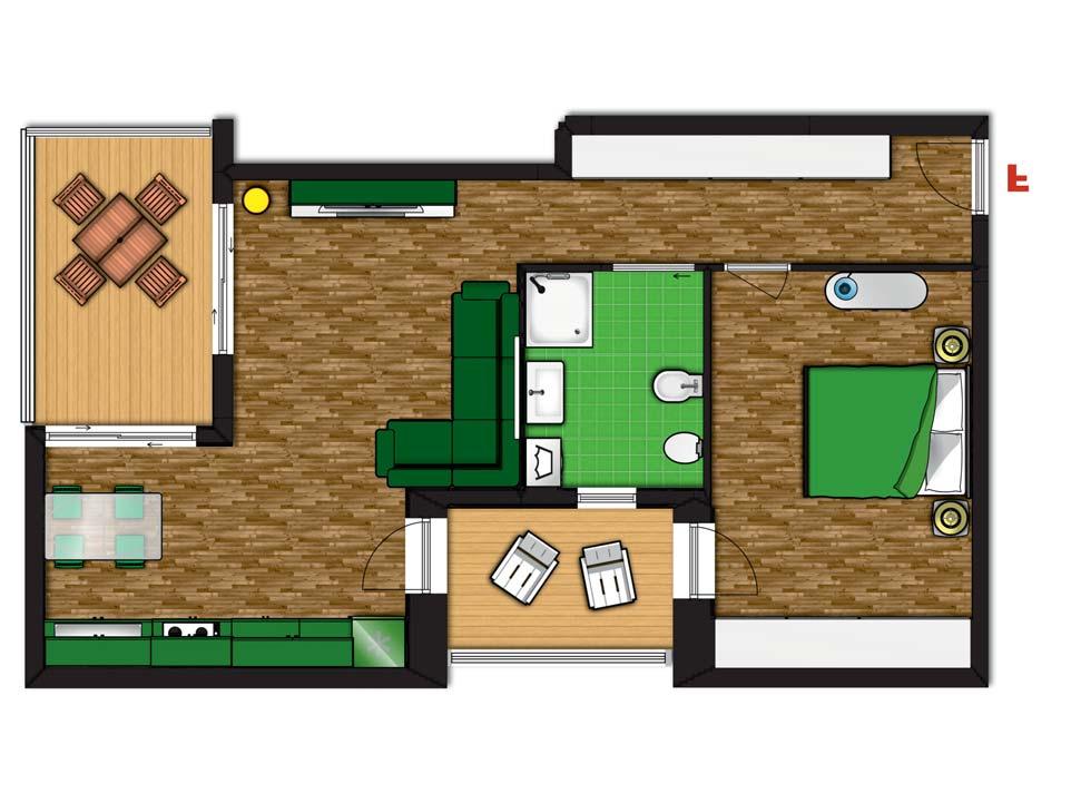 Tipologia F: appartamento di 64 mq interni e 15