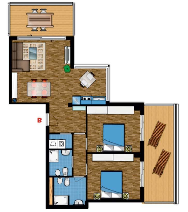 Tipologia B: appartamento di 82 mq interni e 32 mq di