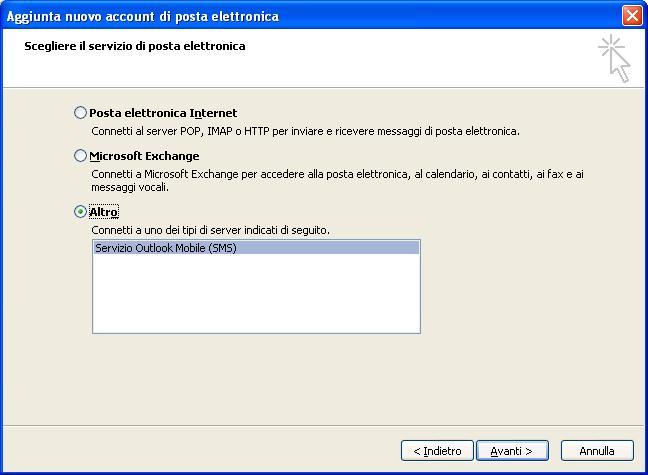 Selezionare sul servizio di posta elettronica "Altro" - "Servizio Outlook