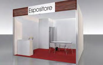 STAND TIPO G STAND TIPO F Moquette blu carabi 265 o campestre 286 1 ripostiglio 100 x 100 cm 1 tavolo rettangolare 160 x 80 x h72 cm 3 sedie 1 sgabello 1 reception desk 100 x 40 x h100 cm 1