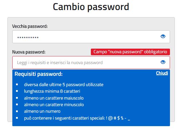 Una volta confermato il cambio della password all utente viene mostrato un messaggio di conferma
