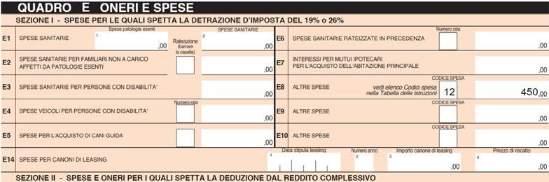 In questa colonna va riportato il codice di riferimento della spesa, 12 o 13 per le spese di istruzione; In quella successiva l importo della spesa sostenuta considerando i limiti sopra citati.