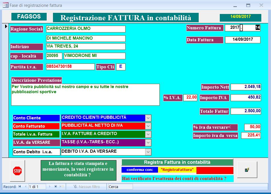 In questa fase si inserisce la descrizione della posizione, la data della Fattura, eventuale netto se non era stato comunicato nel Lordo nella fase precedente, modalità di pagamento se da modificare,