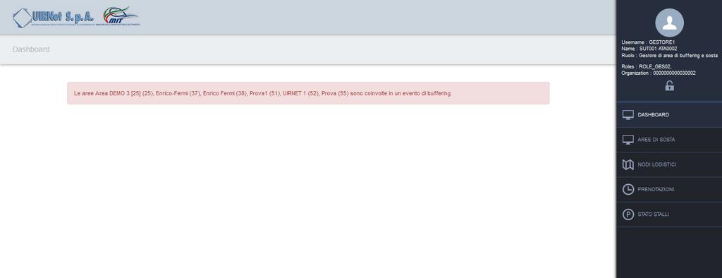 Modulo Area Buffering e Sosta Dashboard + Dalla Dashboard il gestore può