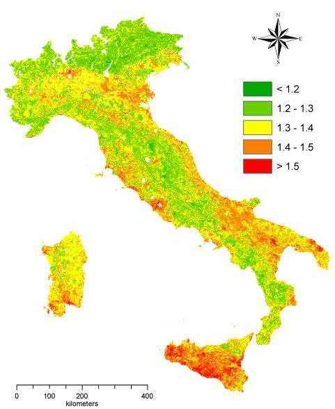L'Italia ha zone in corso di desertificazione La Liguria ha zone a rischio indice sintetico di rischio La scala di colori evidenzia una progressiva