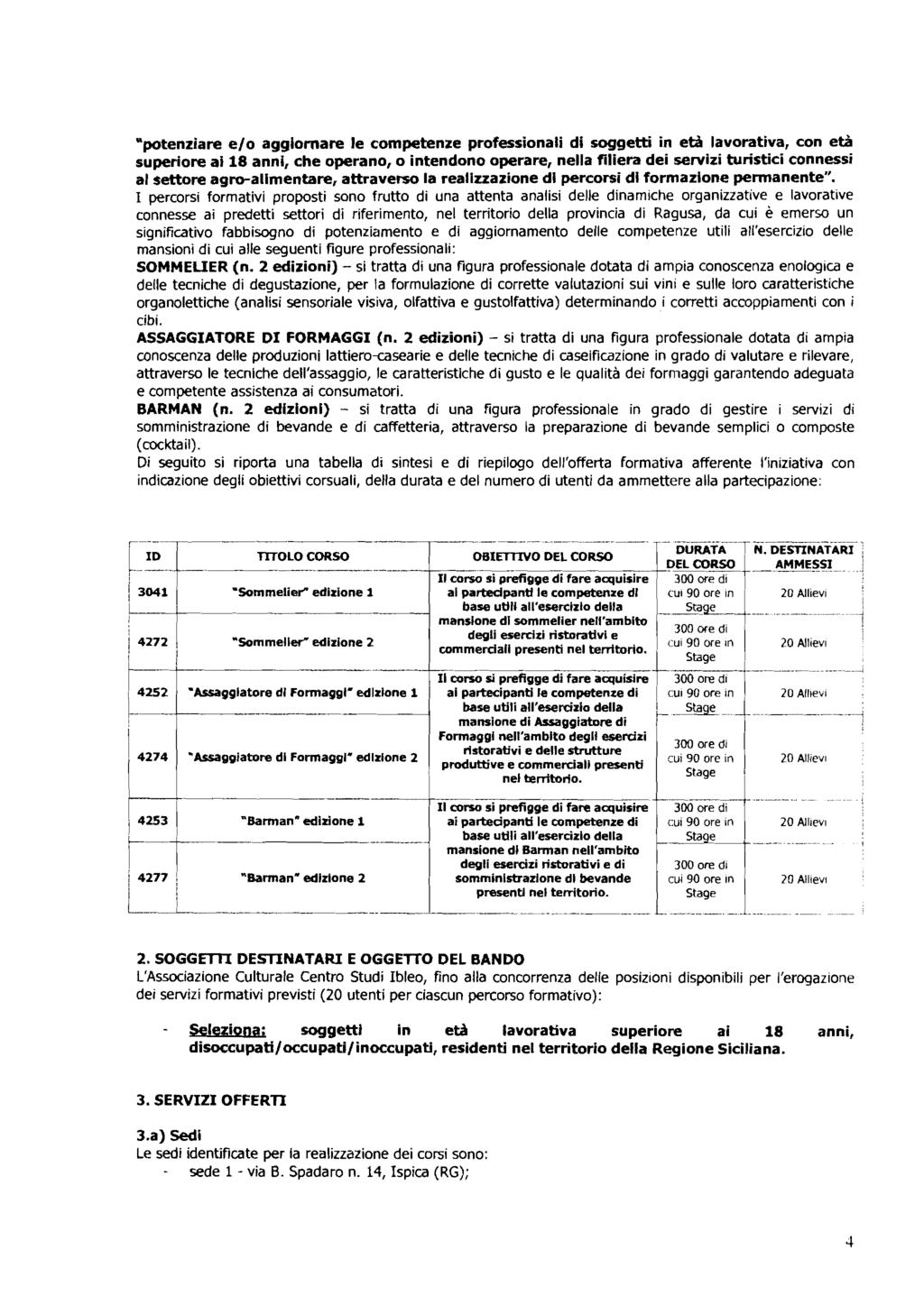 *potenzare e/o aggornare e competenze professona d soggett n età avoratva, con età superore a 18 ann, che operano, o ntendono operare, nea fera de servz turstc conness a settore agro-amentare,