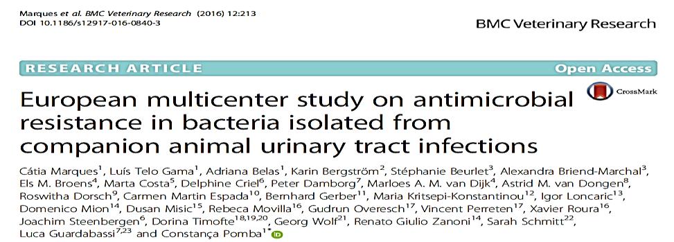 UNO STUDIO MULTICENTRICO EUROPEO SU AMR IN PETS Studio multicentrico retrospettivo realizzato sotto l ombrello della European Society of Veterinary Nephrology and