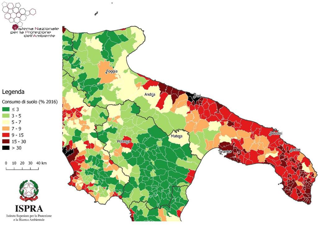 Consumo di suolo in Puglia a