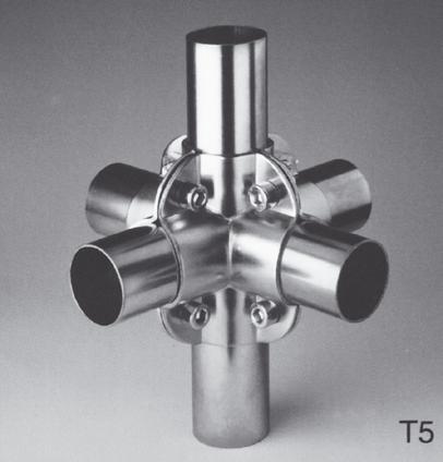 serie t4 per tubi tondi da 4,25 mm - 1 1 /2 pollice T501 T503 T504 Ø4 Ø4 Ø4 Art. T501 Giunto a 2 vie T in acciaio zincato Art. T503 T505 Giunto a croce in acciaio zincato Art.