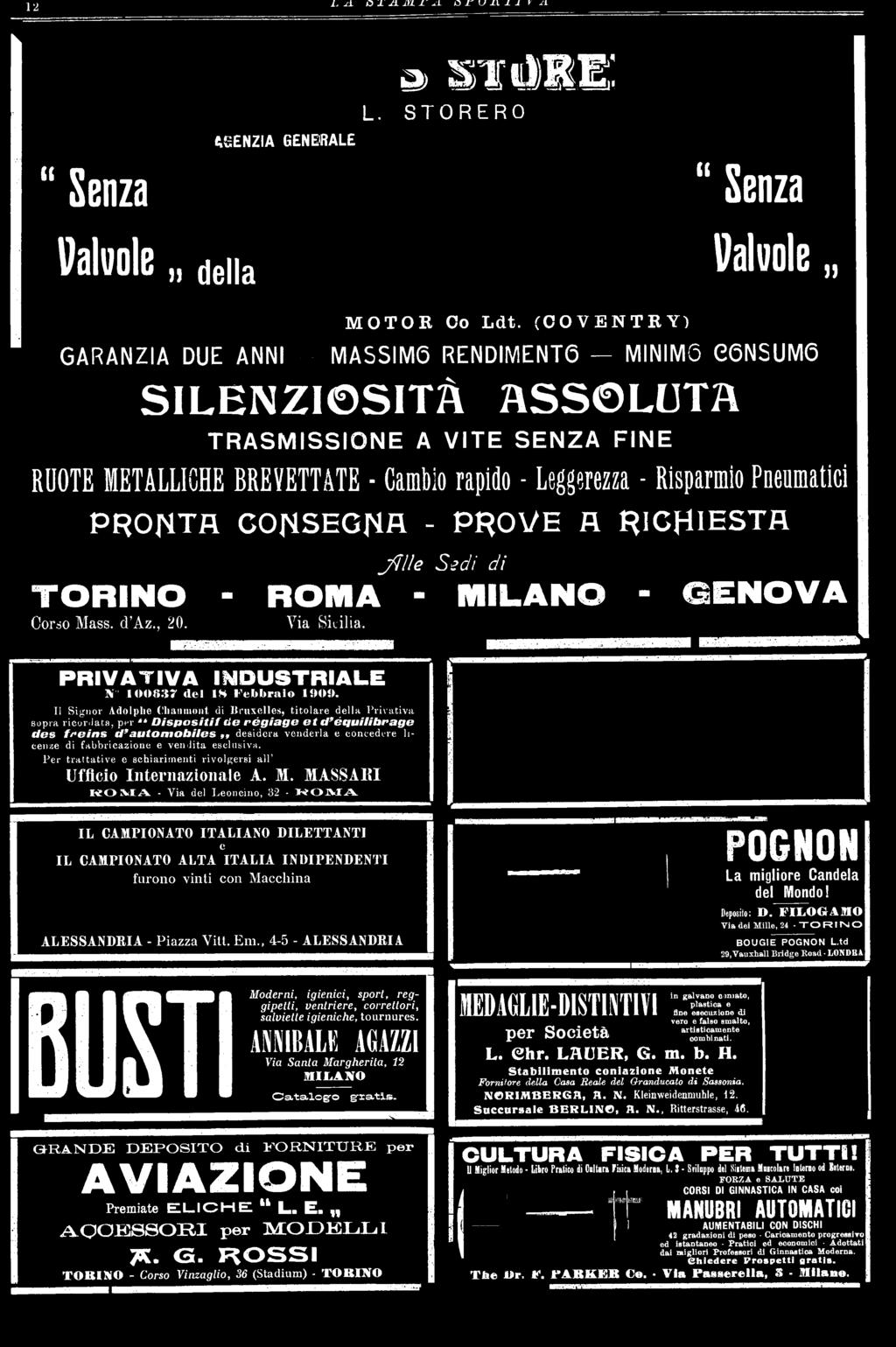 RICHIESTA Jjlìe Sedi di TORINO - ROMA - MILANO - GENOVA Corso Mass. d'az., 20. Via Sicilia. PRIVATIVA INDUSTRIALE N 100837 del 18 Febbraio 100». Il Signor Adolplie (.