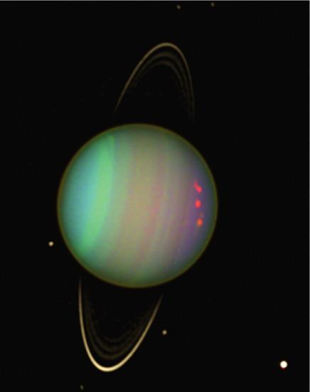 Urano, il gigante di ghiaccio 1/3 del diametro ma solo 5% della massa di Giove. La struttura interna è poco conosciuta: nucleo di elementi pesanti (?) e mantello di ghiaccio.