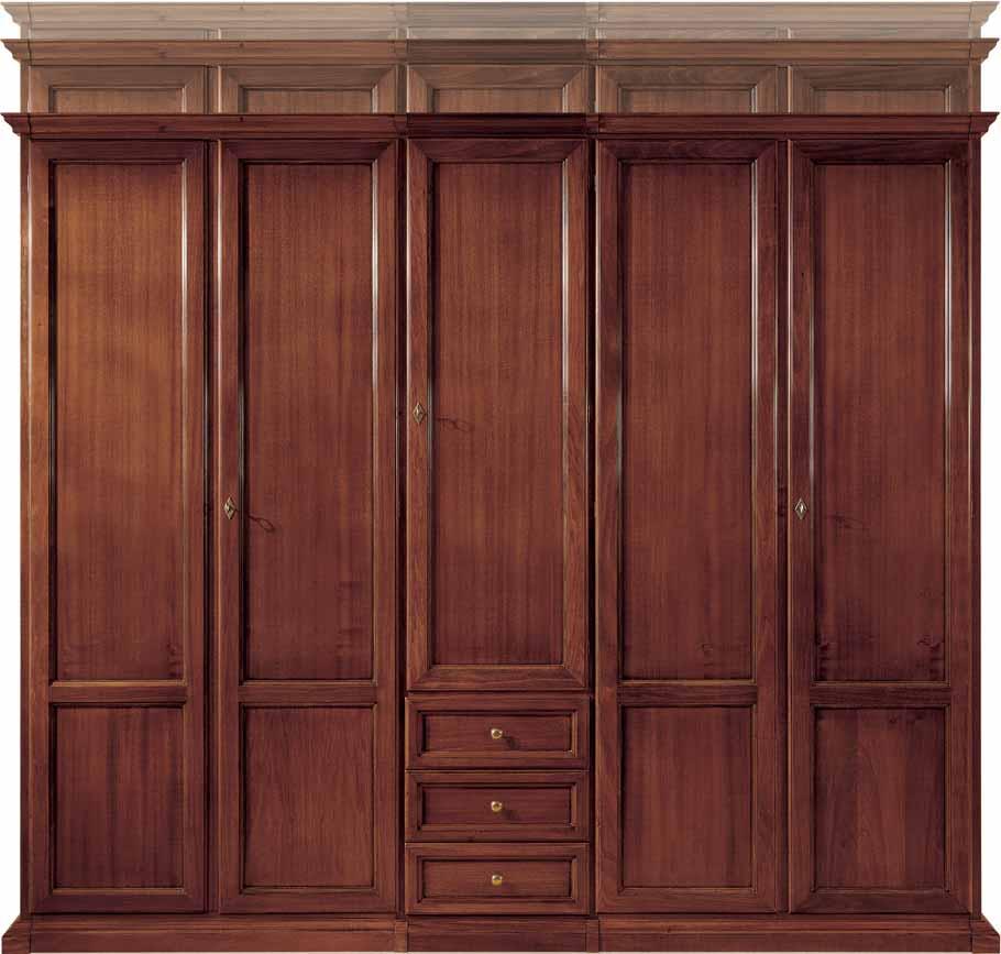 Art.4017/S Armadio 5 ante e 3 cassetti centrali. 5-doors wardrobe and 3 central drawers. cm. L. 251 - P. 64 - H. variabile H. 225 H. 244 H.