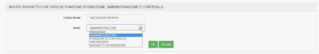 Figura 8 Nella sezione SOGGETTI CHE SVOLGONO FUNZIONE DI DIREZIONE, AMMINISTRAZIONE E CONTROLLO (figura 9) è obbligatorio inserire i soggetti che, da visura camerale, risultano ricoprire tali