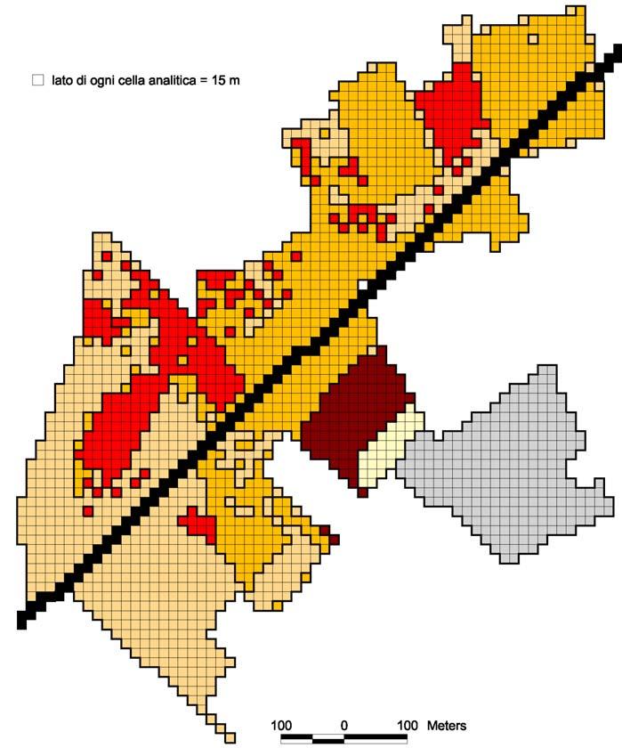 Sintesi delle analisi effettuate su Carugo Aree ad alta compatibilità per la presenza di attività produttive (beige) Aree ad alta incompatibilità per la presenza di residenze frammista a edifici