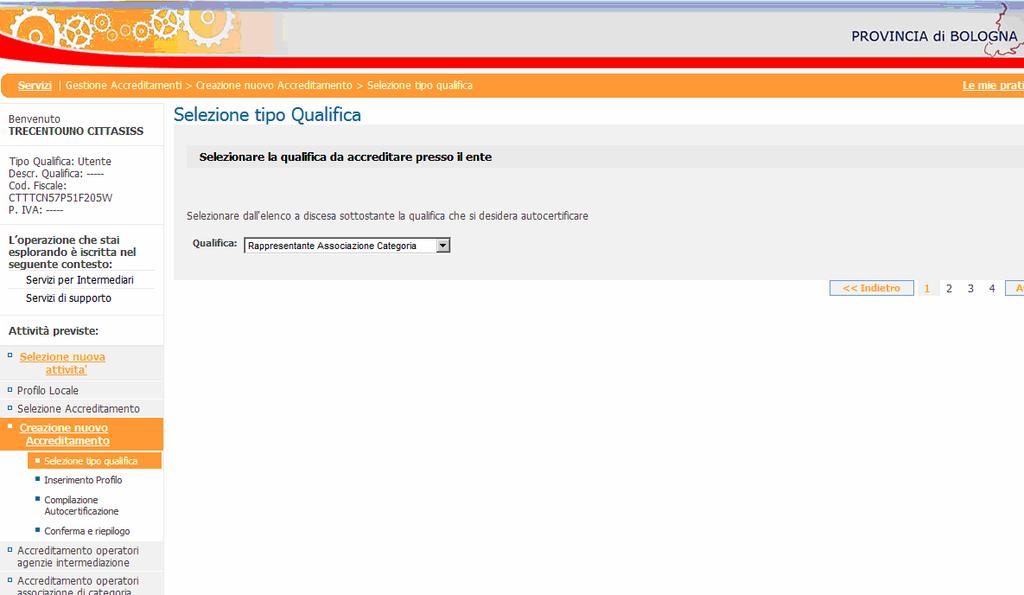 Creazione Nuovo Accreditamento La prima volta che si accede è necessario creare un nuovo accreditamento Nel caso delle Associazioni di categoria questa operazione