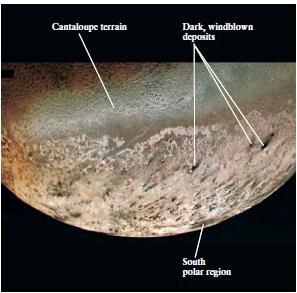 Tritone La luna maggiore di Nettuno è Tritone. Ha le dimensioni più o meno della luna. Non ci sono crateri quindi ha attività sismica dovuta ai moti mareali con Nettuno.